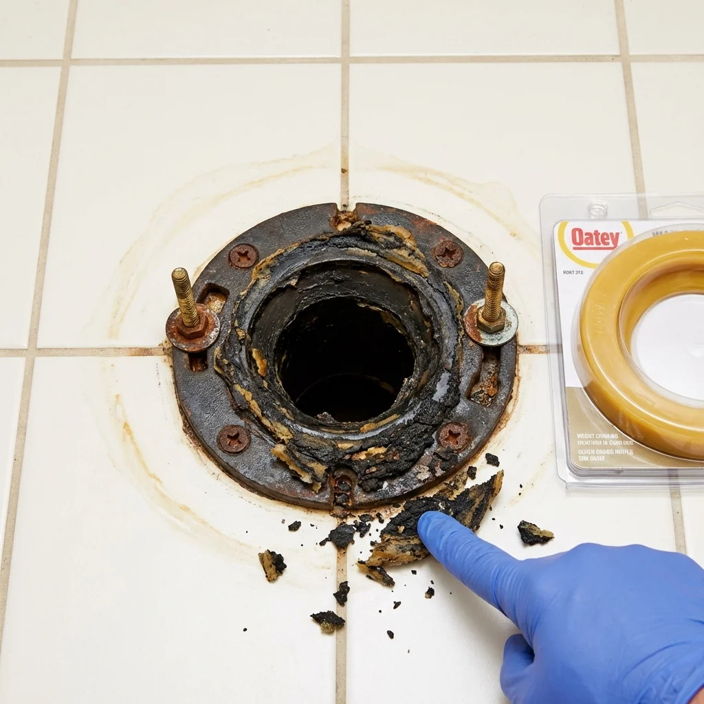 Failed wax ring showing water seepage at the base of a toilet in a Drew, MS home